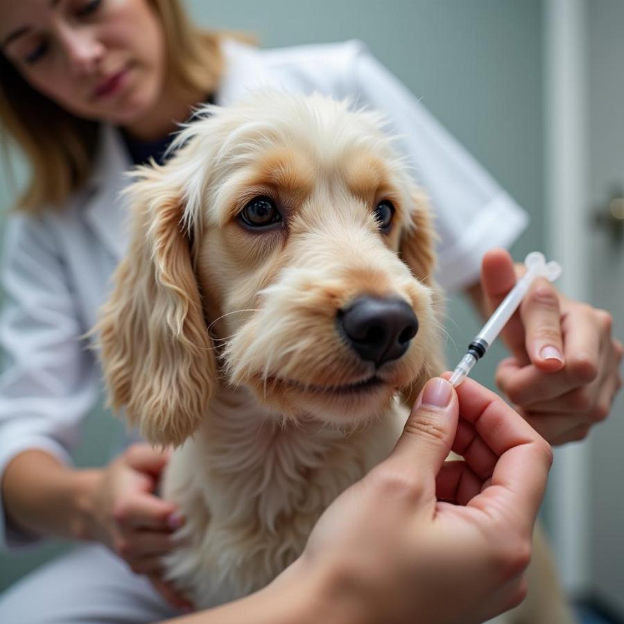 Veterinarian administering acepromazine dosage with a syringe