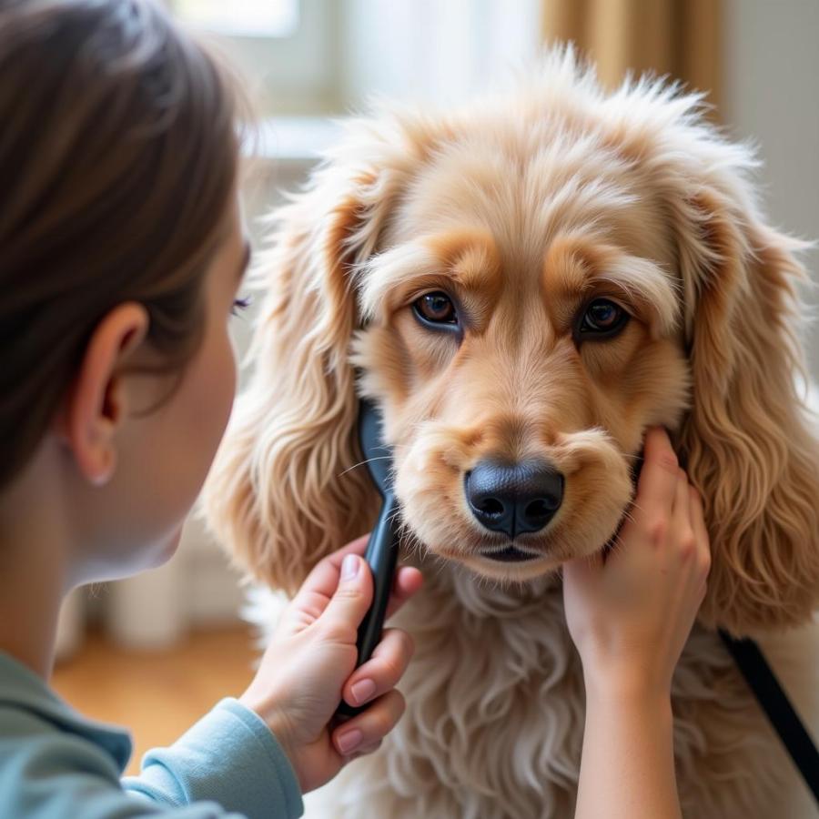 Brushing an Akbash Dog