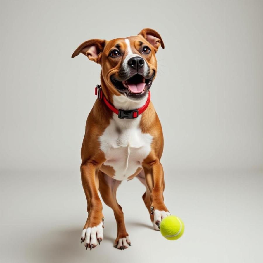 Happy American Pit Bull Terrier Playing Fetch