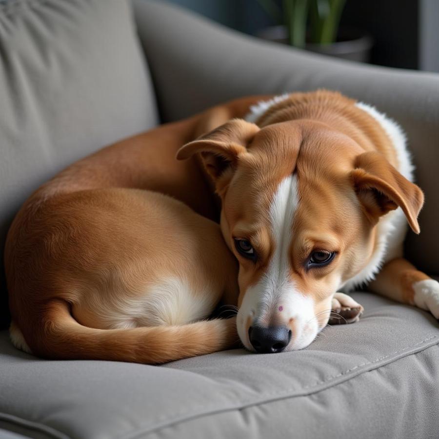 Anxious dog licking couch