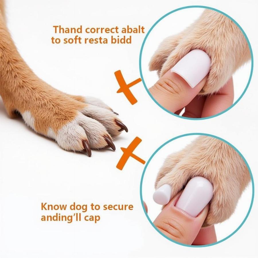 applying toenail covers on dog's nails