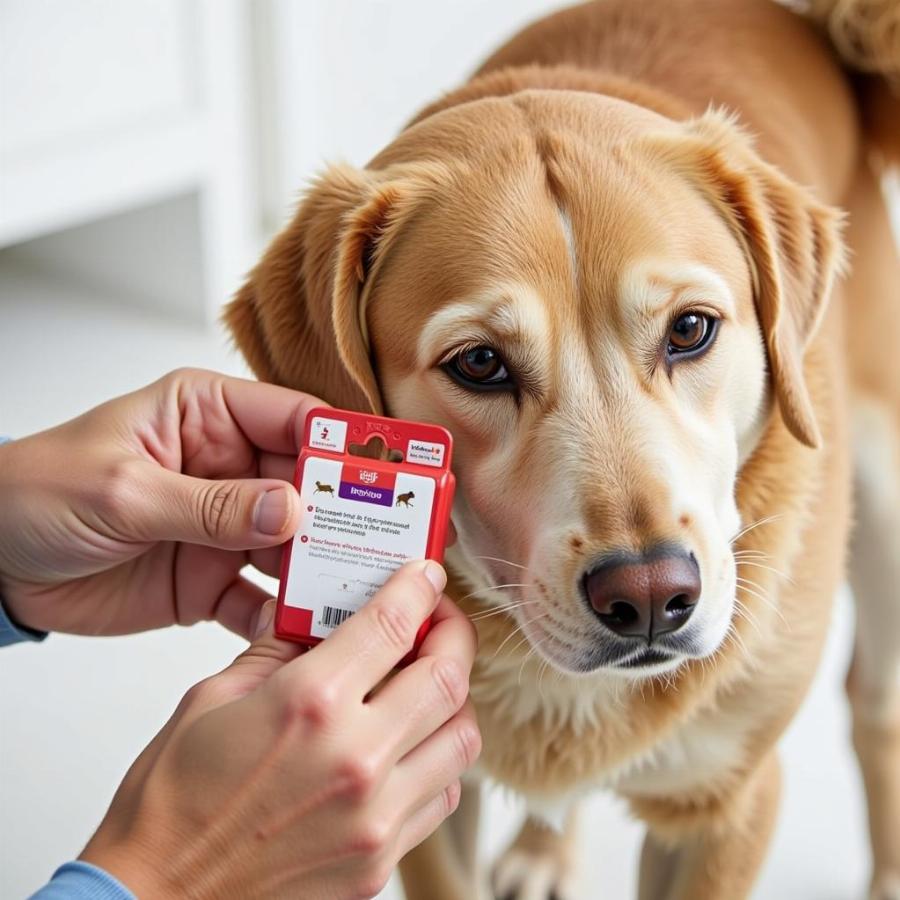 Applying Spot-on Flea and Tick Treatment to a Dog