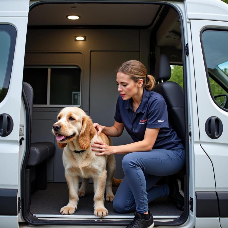 Dog Getting Groomed Inside Aussie Pet Mobile Van