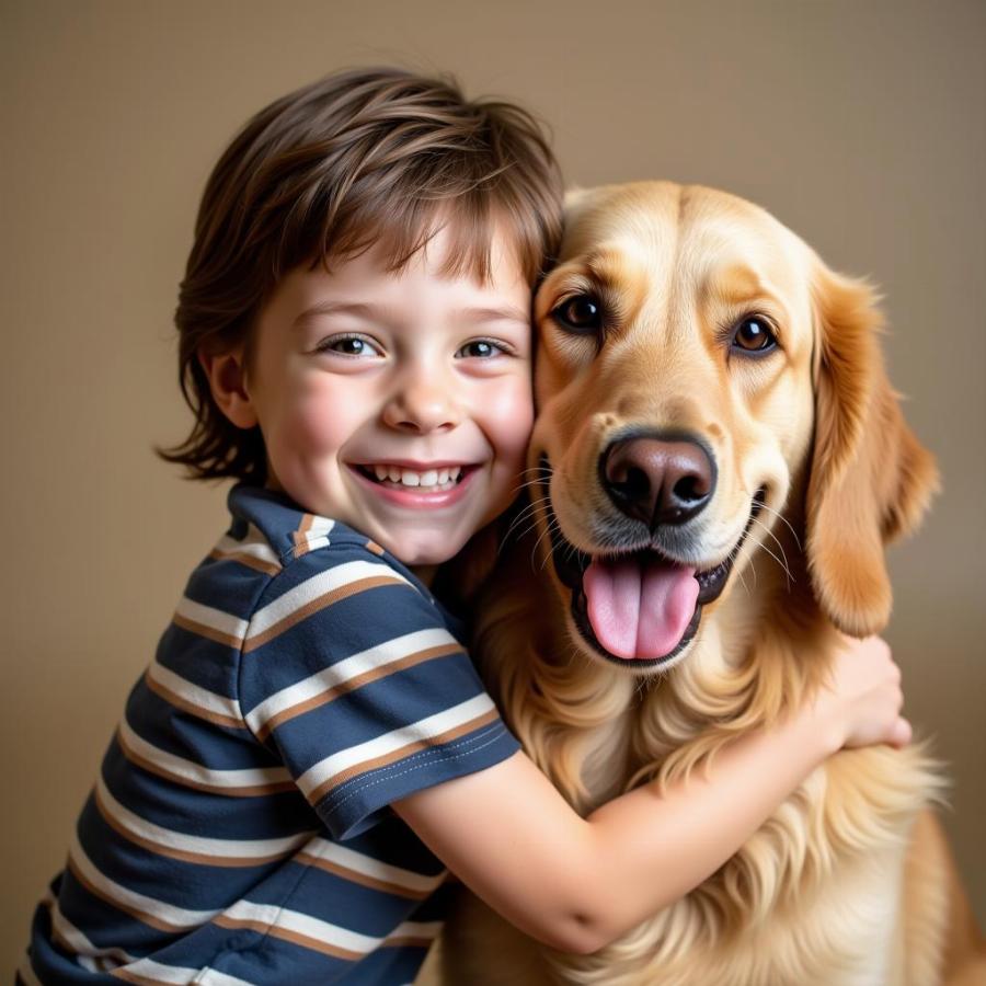 Autistic Child Embracing a Dog