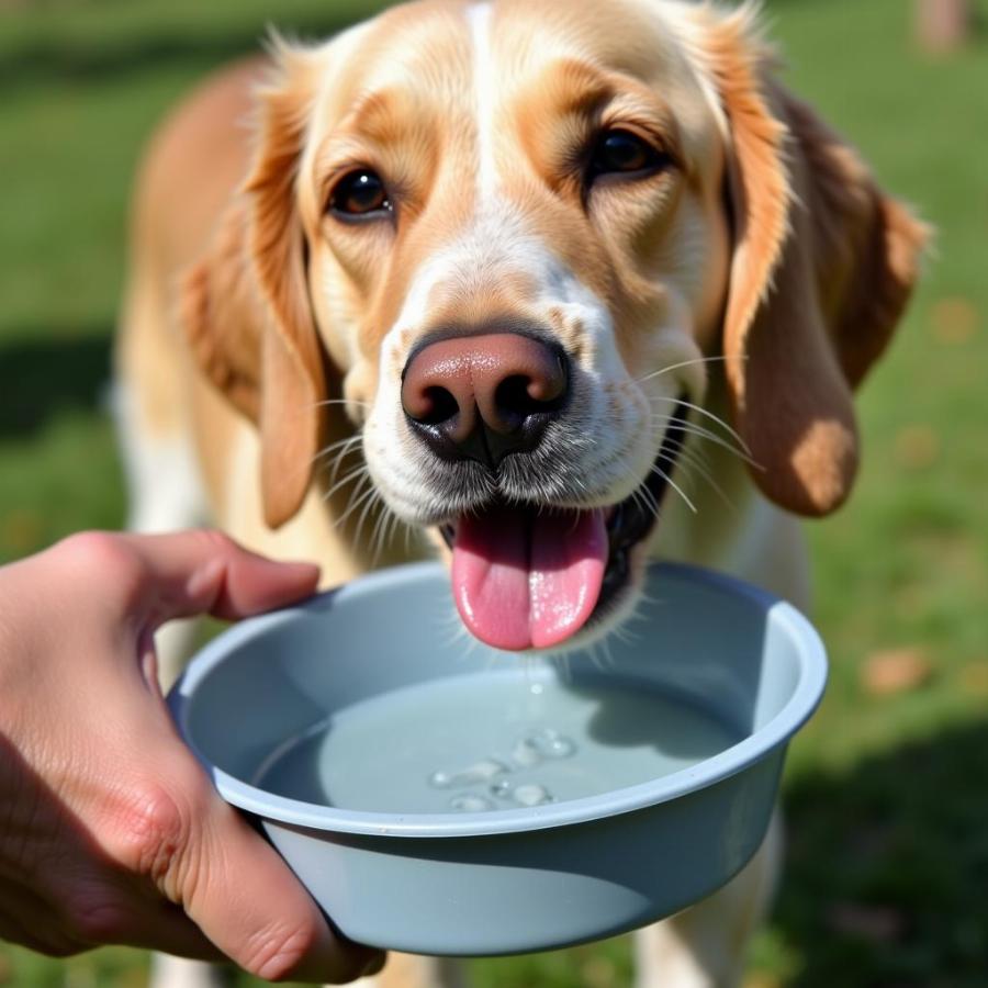 A dog enjoying a refreshing drink of water at Battle Creek Dog Park.