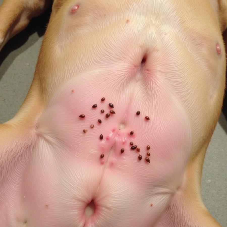 Bed bug bites on a dog's belly