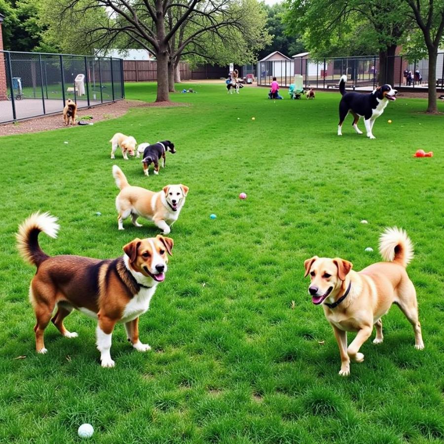 Dogs playing at a Bend dog park