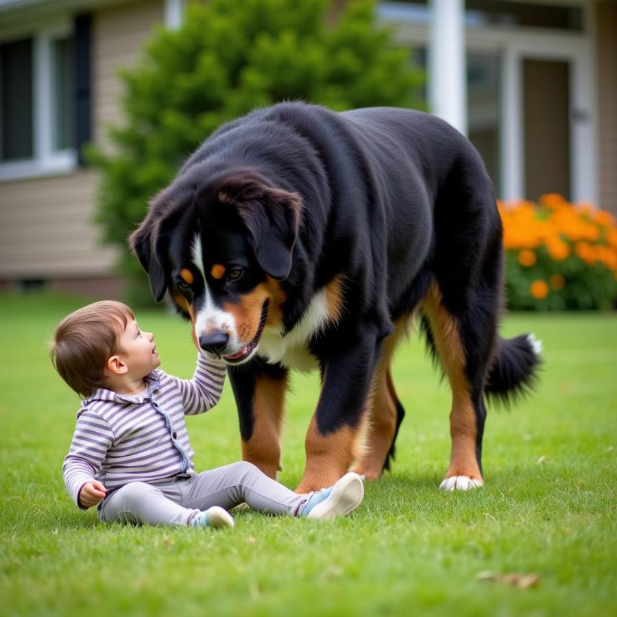 Bernese Mountain Dog Playing with Child