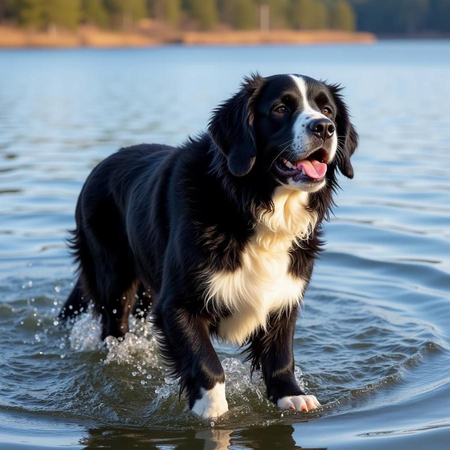 Black and White Newfoundland Enjoying a Swim