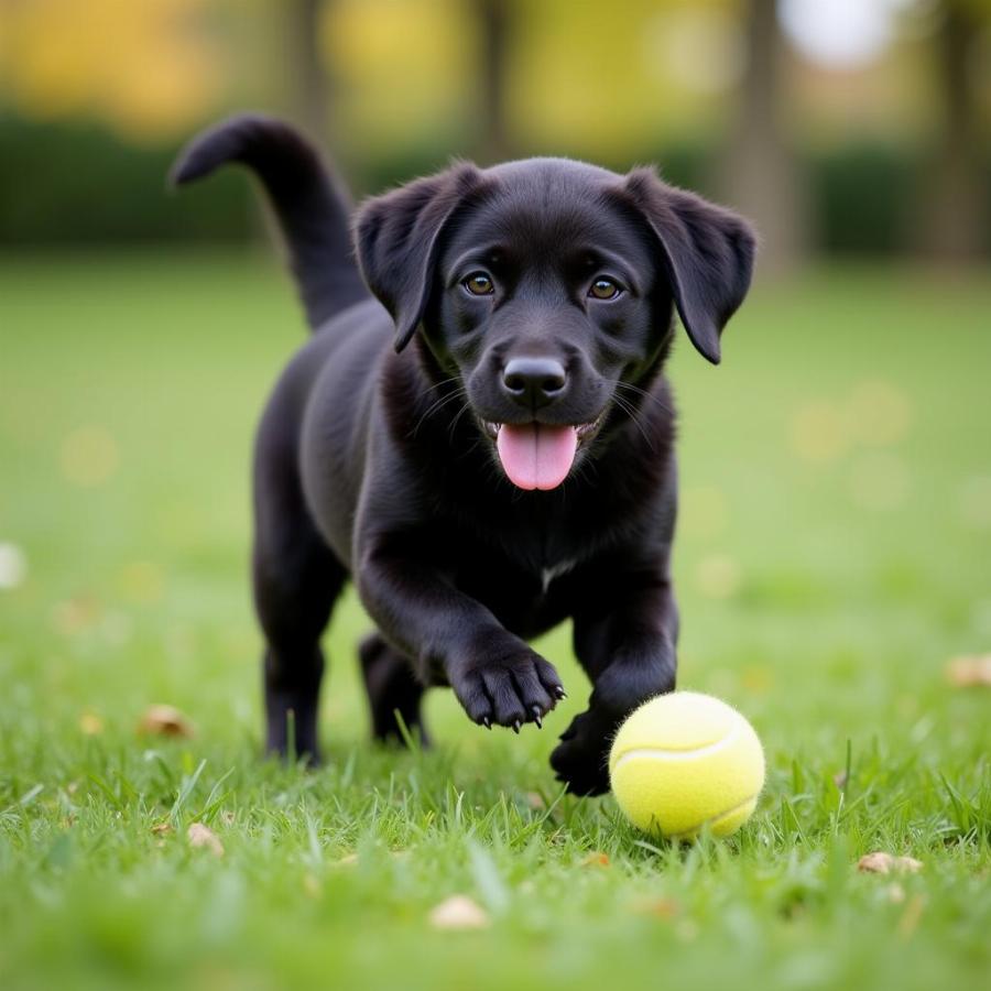 Black Lab Puppy Playing Fetch