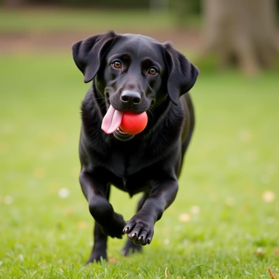 Black Labrador Retriever running in a field