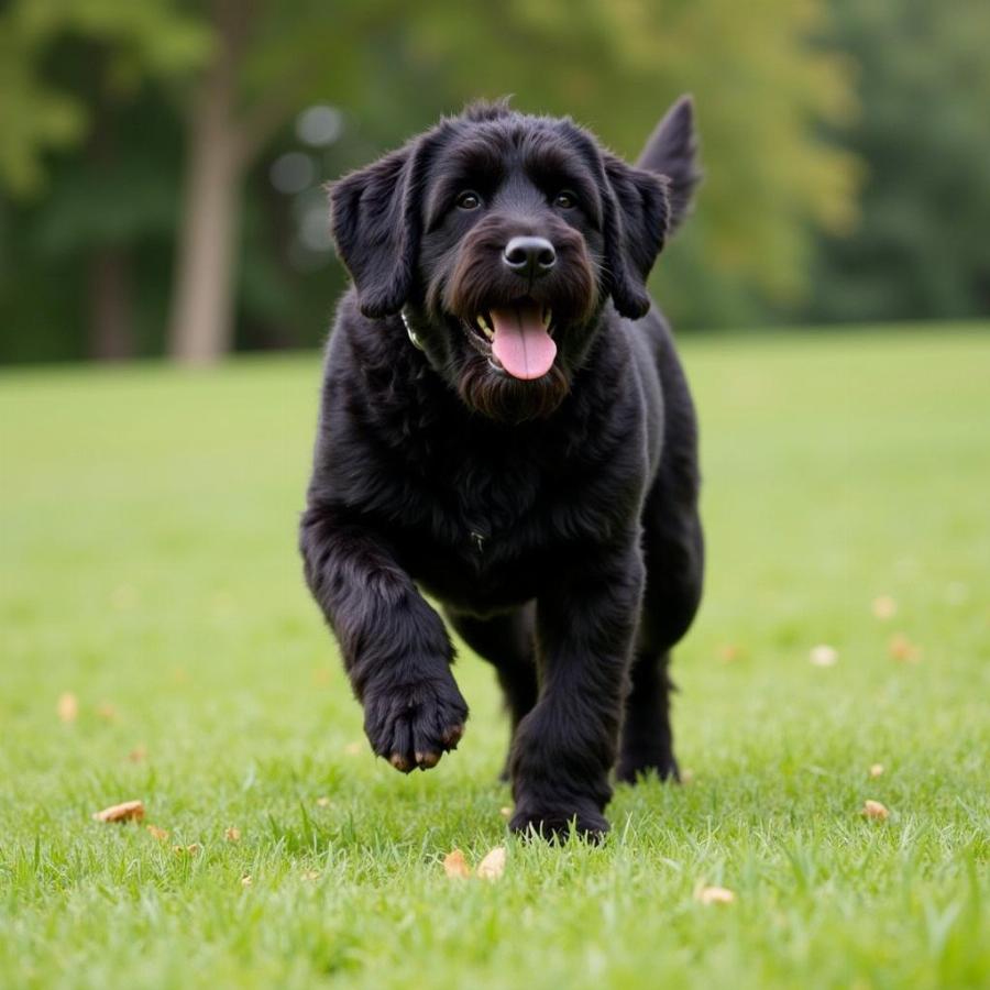 Black Russian Terrier Playing Fetch