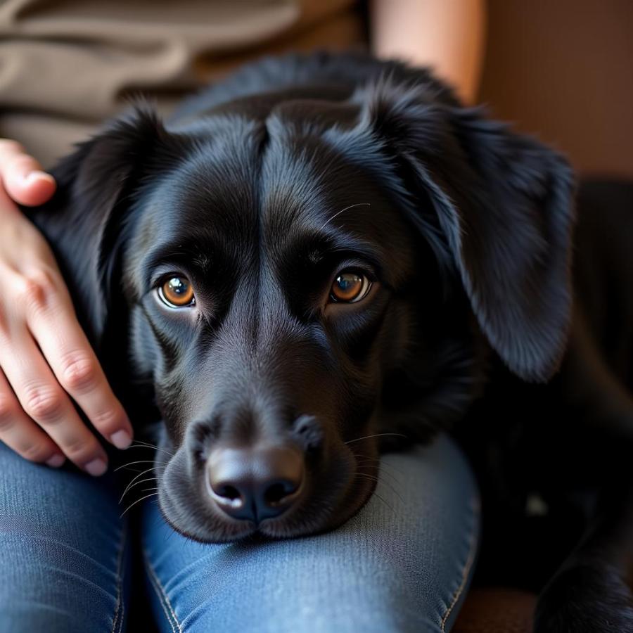 Black Shepherd Dog Cuddling with Owner