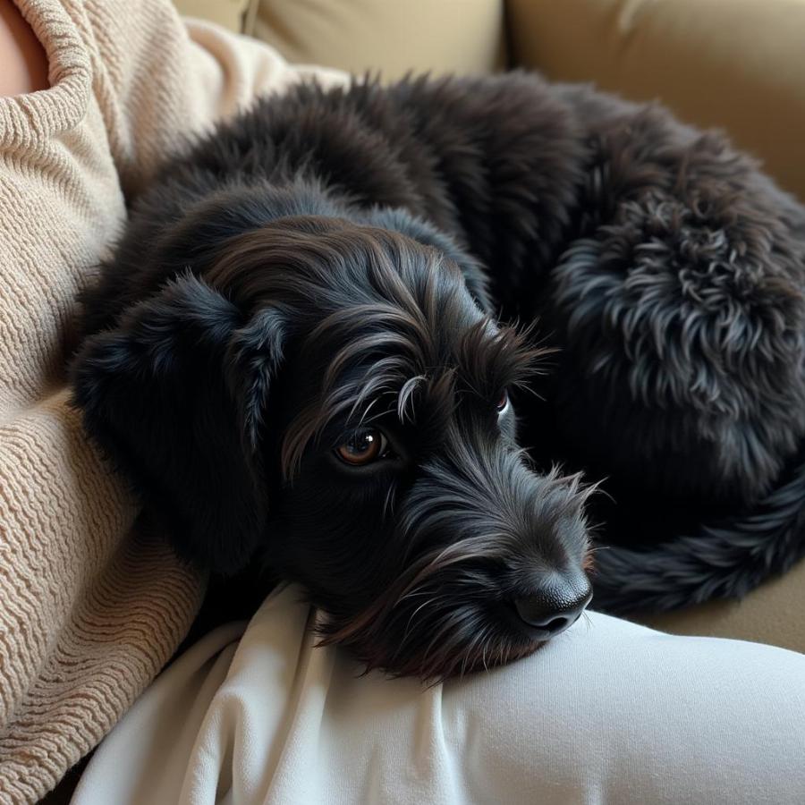 Black Terrier Mix Cuddling With Owner