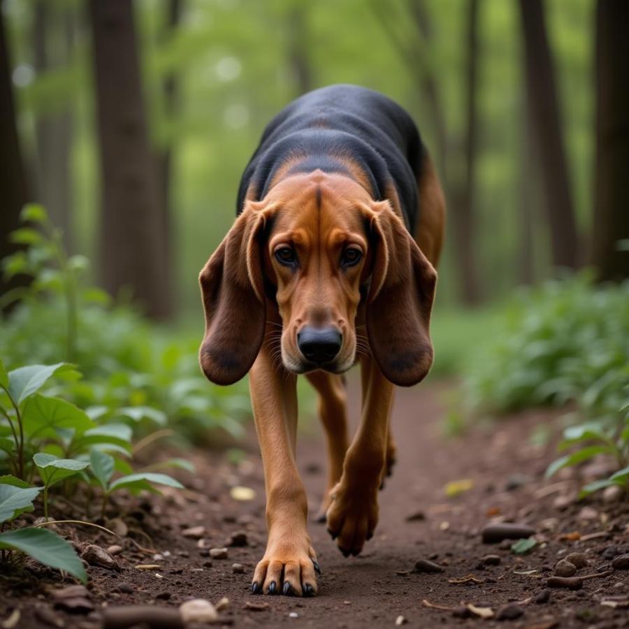 Bloodhound Using its Nose and Ears