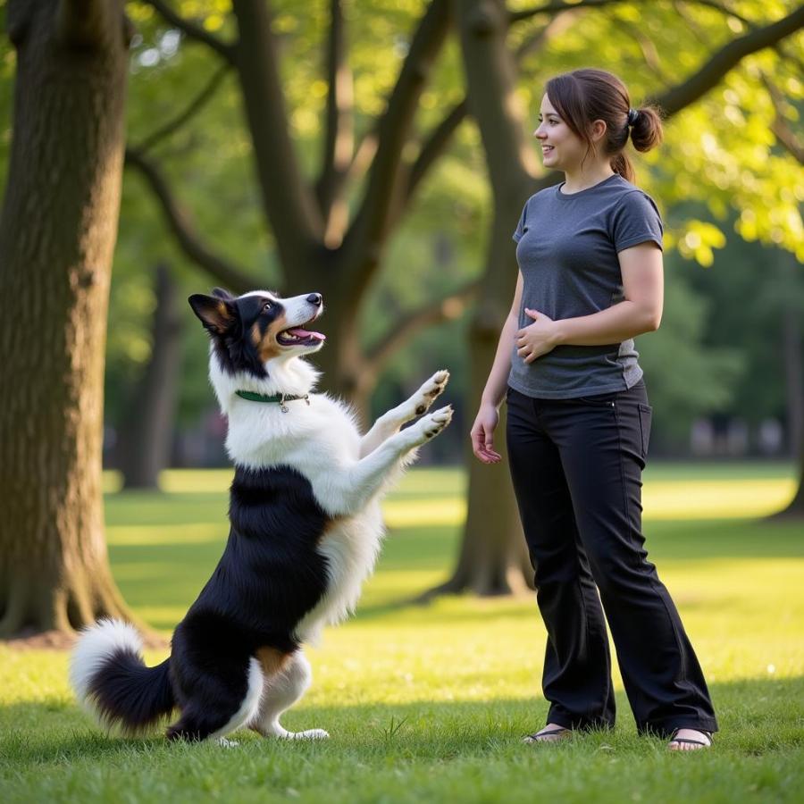 Border Collie training with its new owner