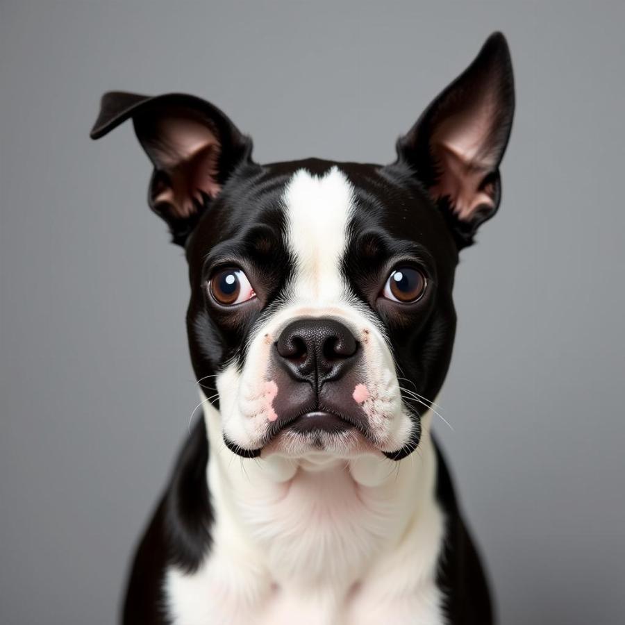 Portrait of a Boston Terrier with Big Eyes