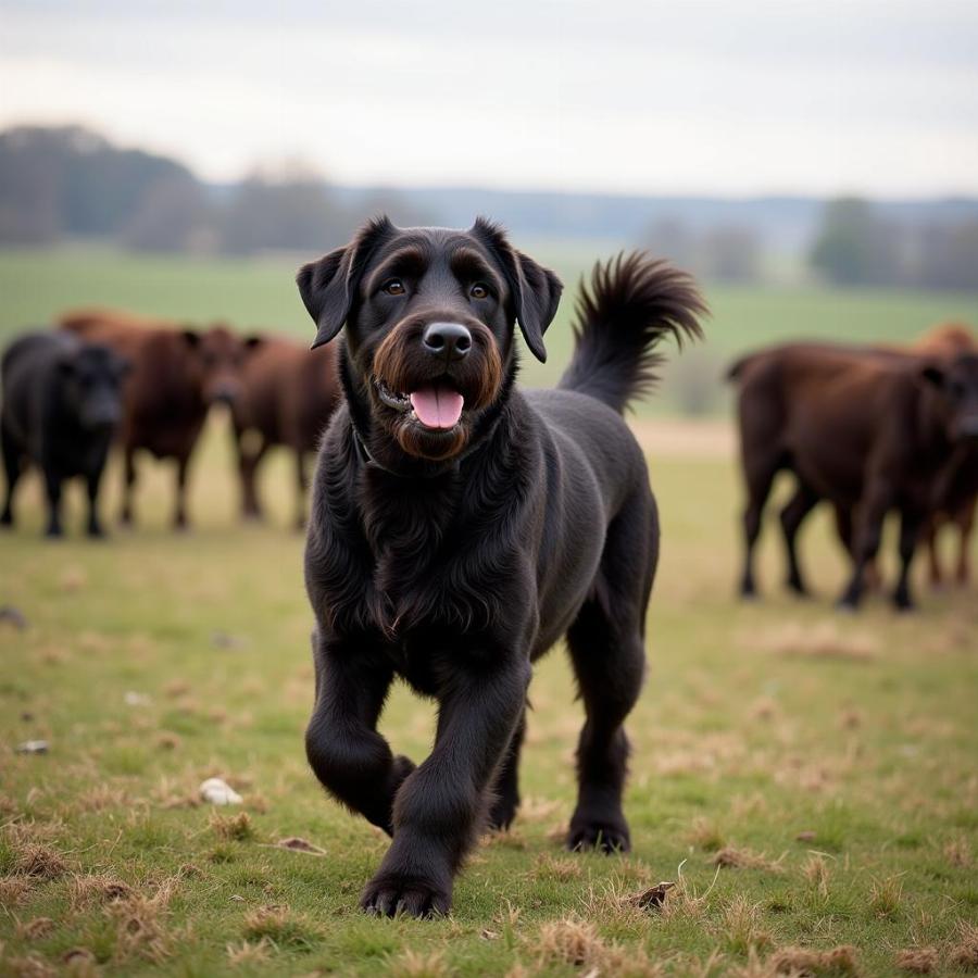 Bouvier des Flandres Working on a Farm