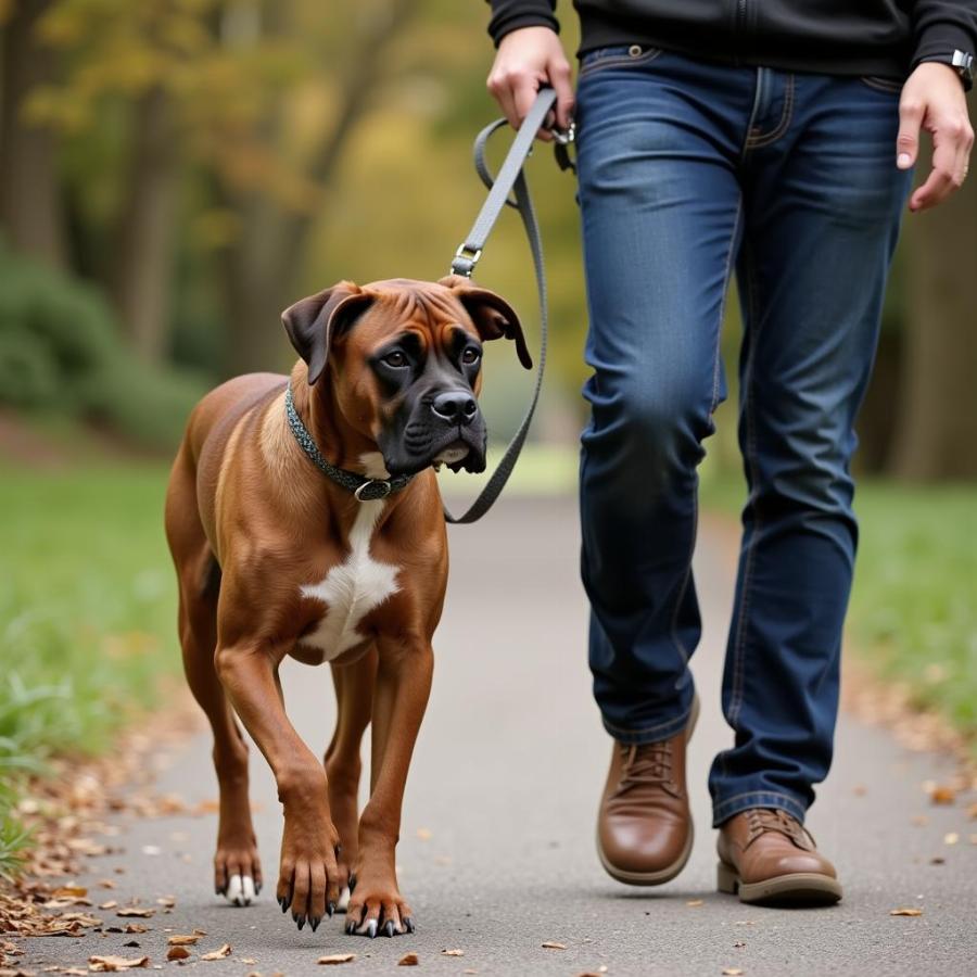 Boxer Dog Walking on Leash