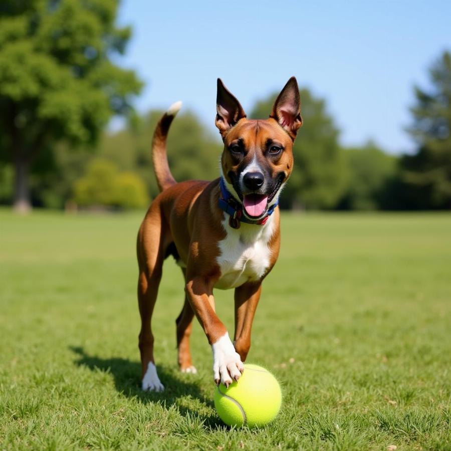 Boxer Pit Mix Playing Fetch