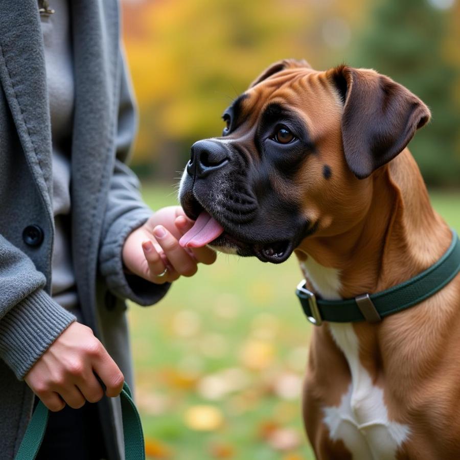 Boxer Engaged in Training with its Owner