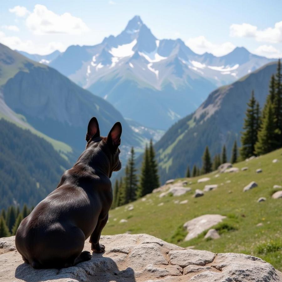 Brachycephalic Dog with Mountain View