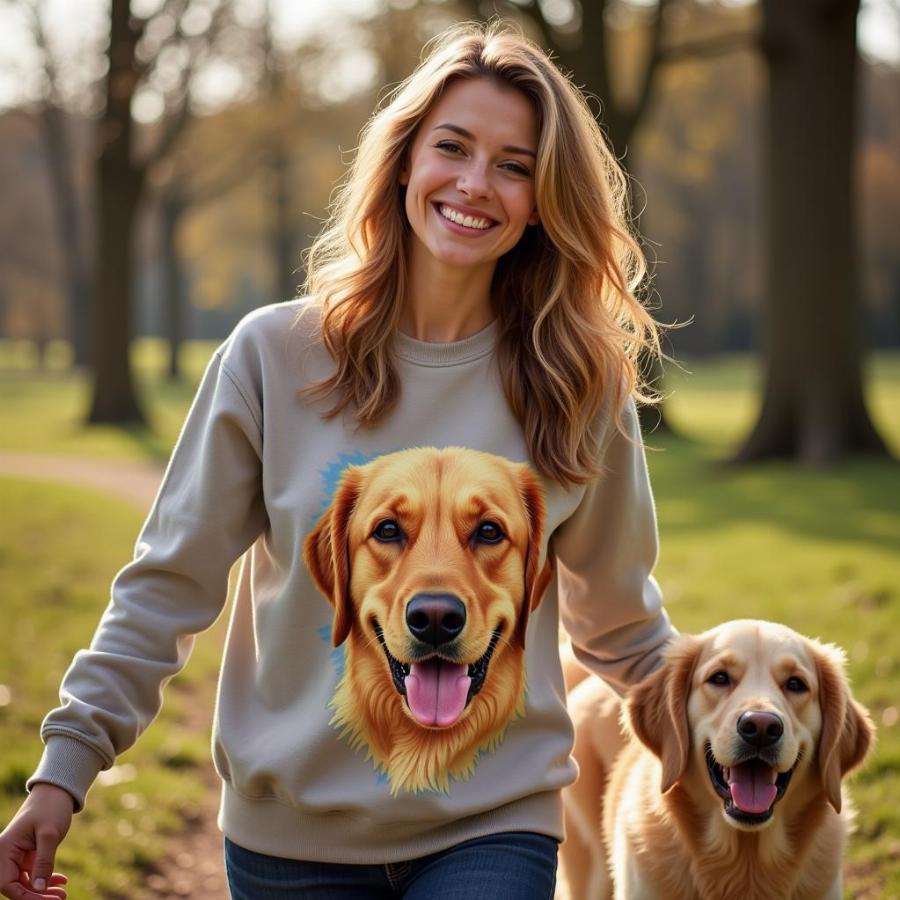 Dog lover wearing a breed-specific sweatshirt