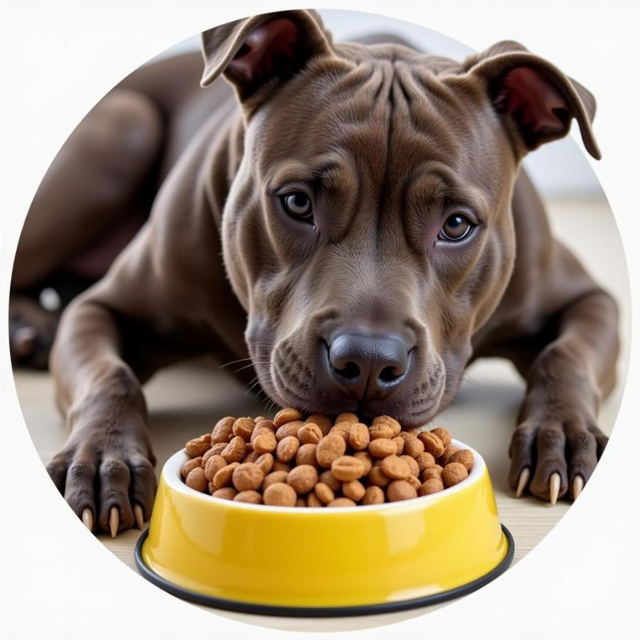 Bully Dog Enjoying a Meal of High-Quality Kibble