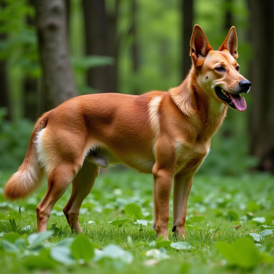 Carolina Dog exploring the woods