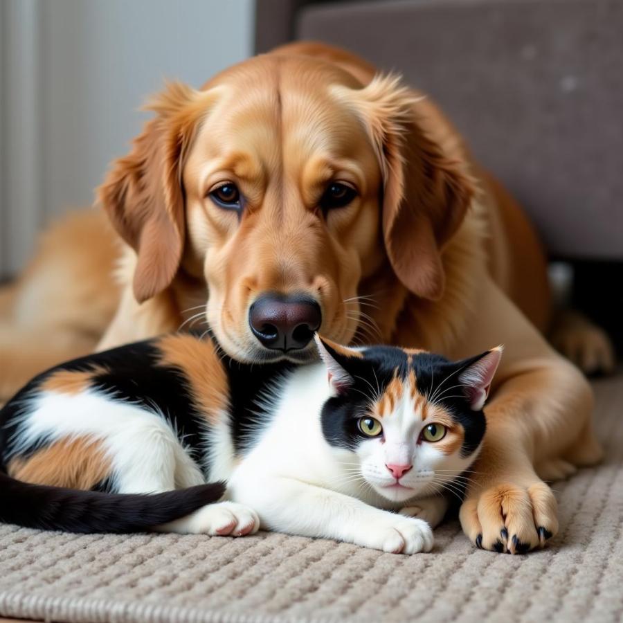 Cat and Dog Peacefully Coexisting