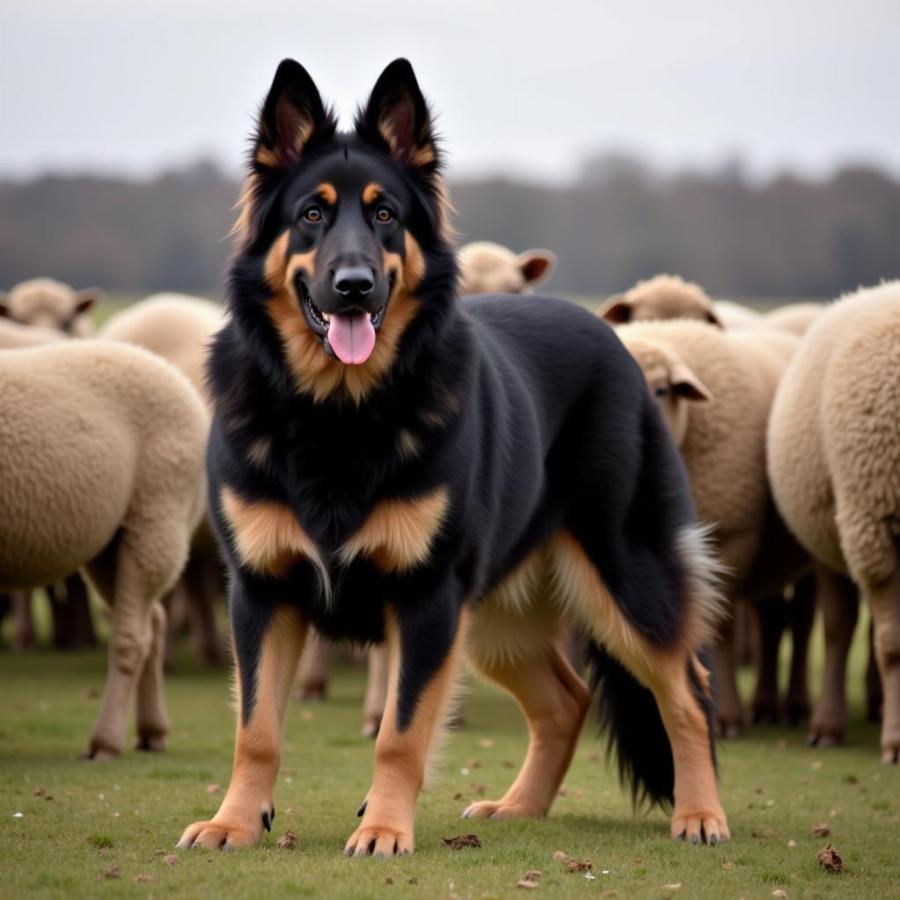 Caucasian Shepherd Guarding Sheep