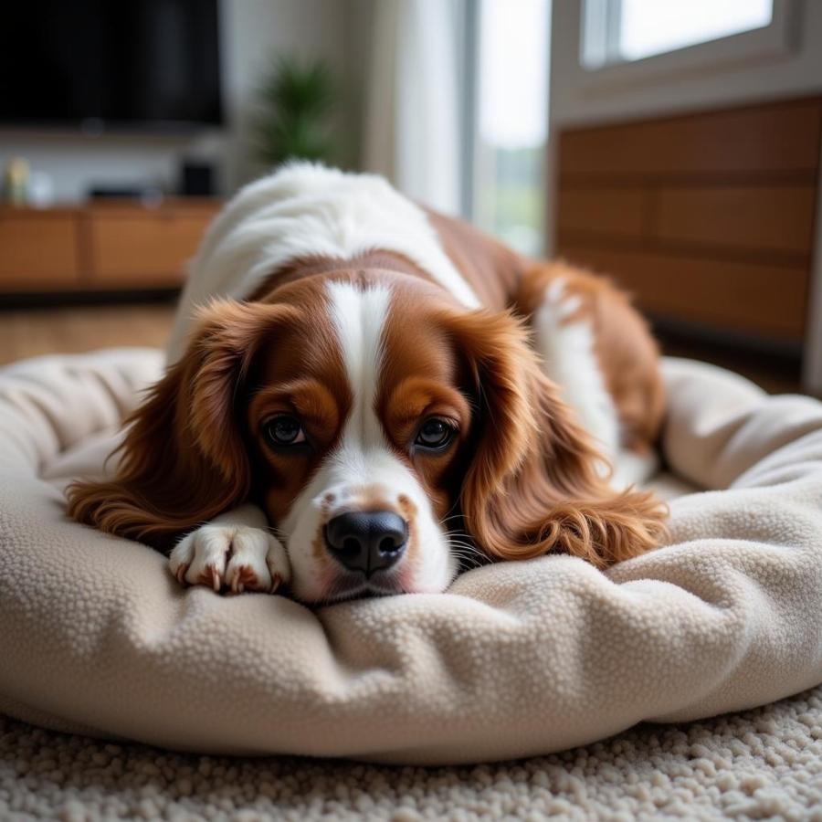 Cavalier King Charles Spaniel relaxing in an apartment