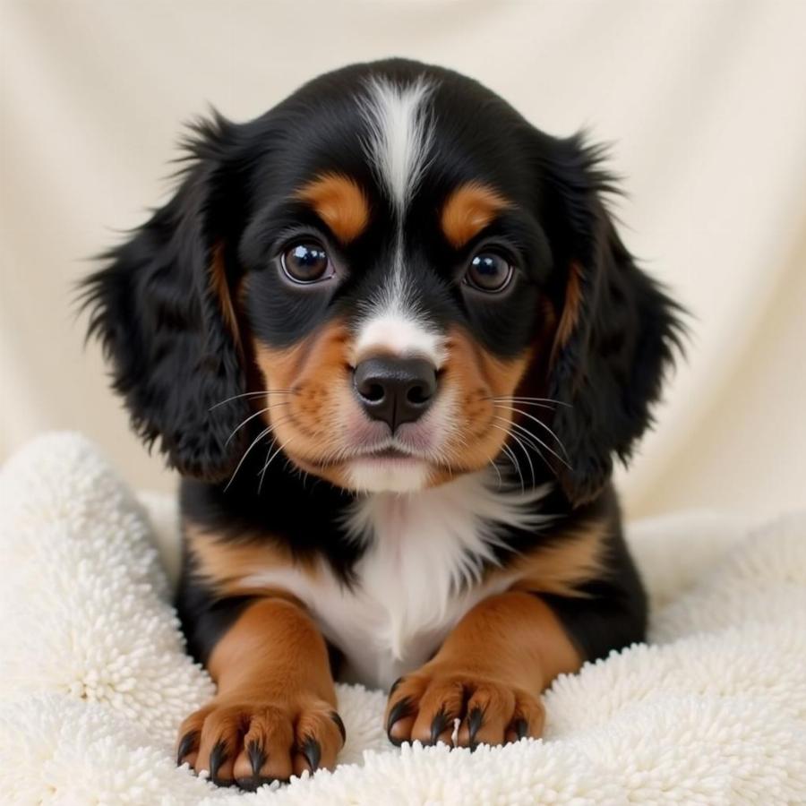 cavalier king charles spaniel puppy with black and tan markings