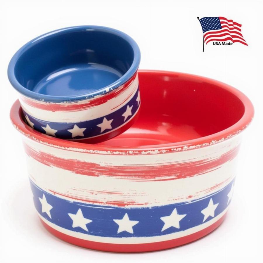 Patriotic Ceramic Dog Bowls Made in the USA