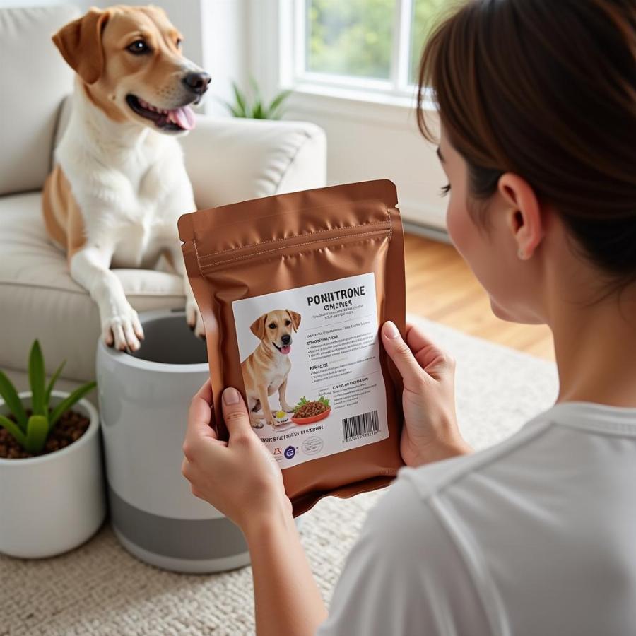 Dog Owner Examining Dog Food Label