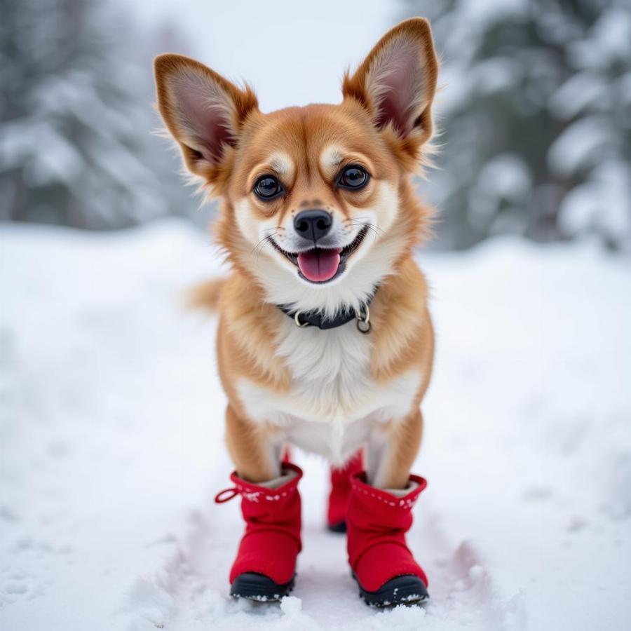 Chihuahua wearing winter boots