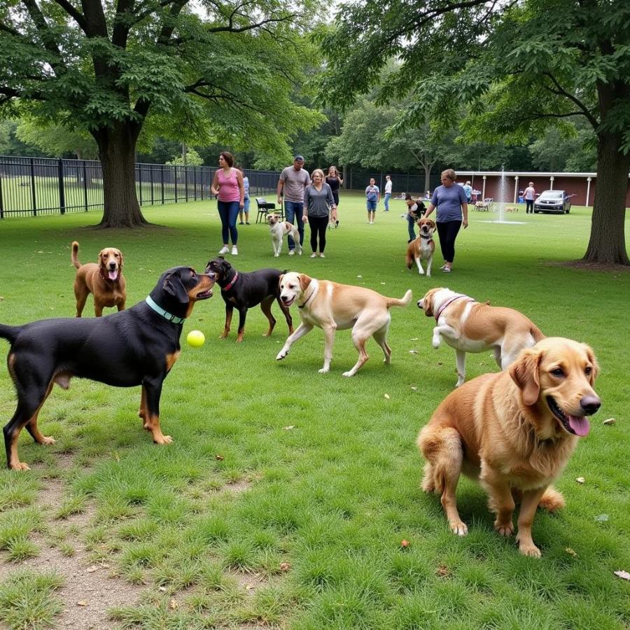 Dogs playing at a Concord dog park