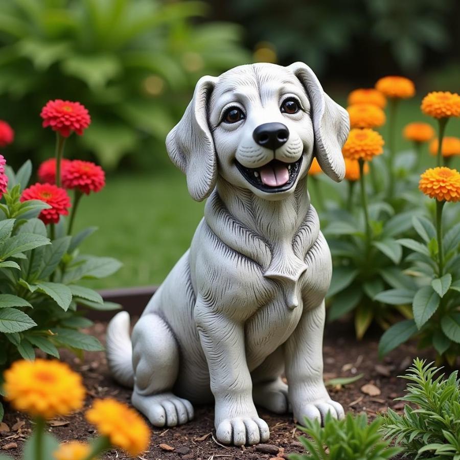 Concrete Dog Statue in Garden