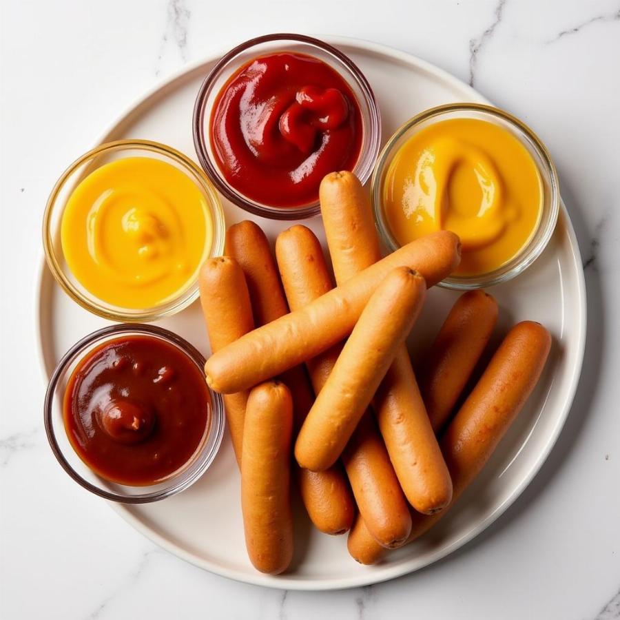 Corn Dogs with an Assortment of Dipping Sauces