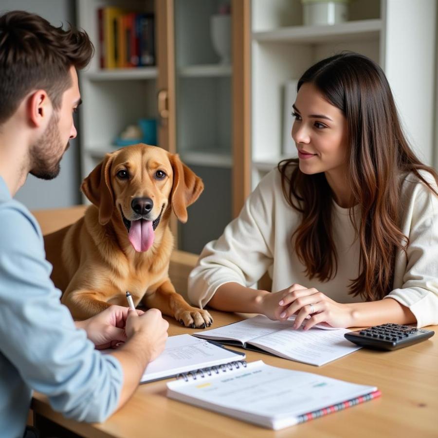 Couple reviewing dog-related expenses