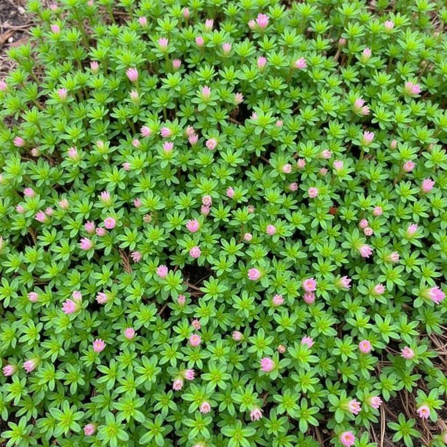 Creeping thyme used as a dog-friendly groundcover in a garden