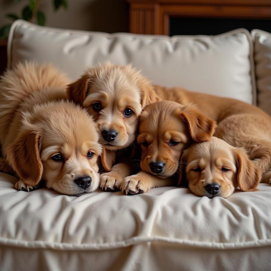 Cuddly Dog Breeds Snuggling on Sofa