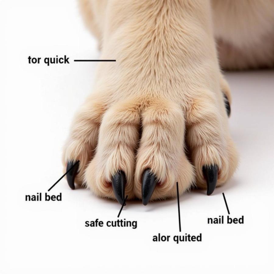 Dog nail anatomy showing the quick