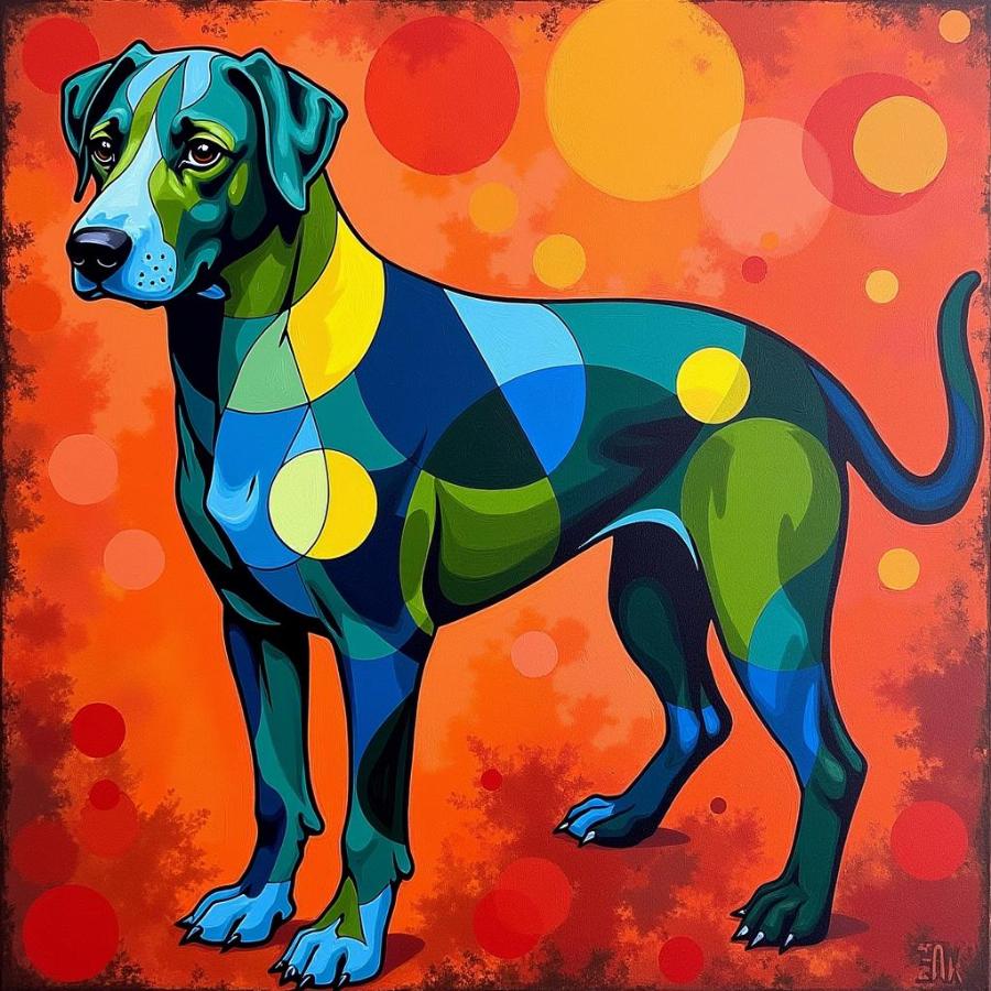 Acrylic painting of a dog in an abstract style