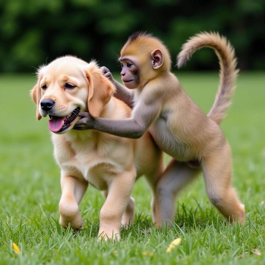 Dog and Monkey Playing Together