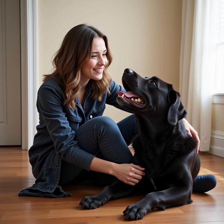 Dog and owner cuddling