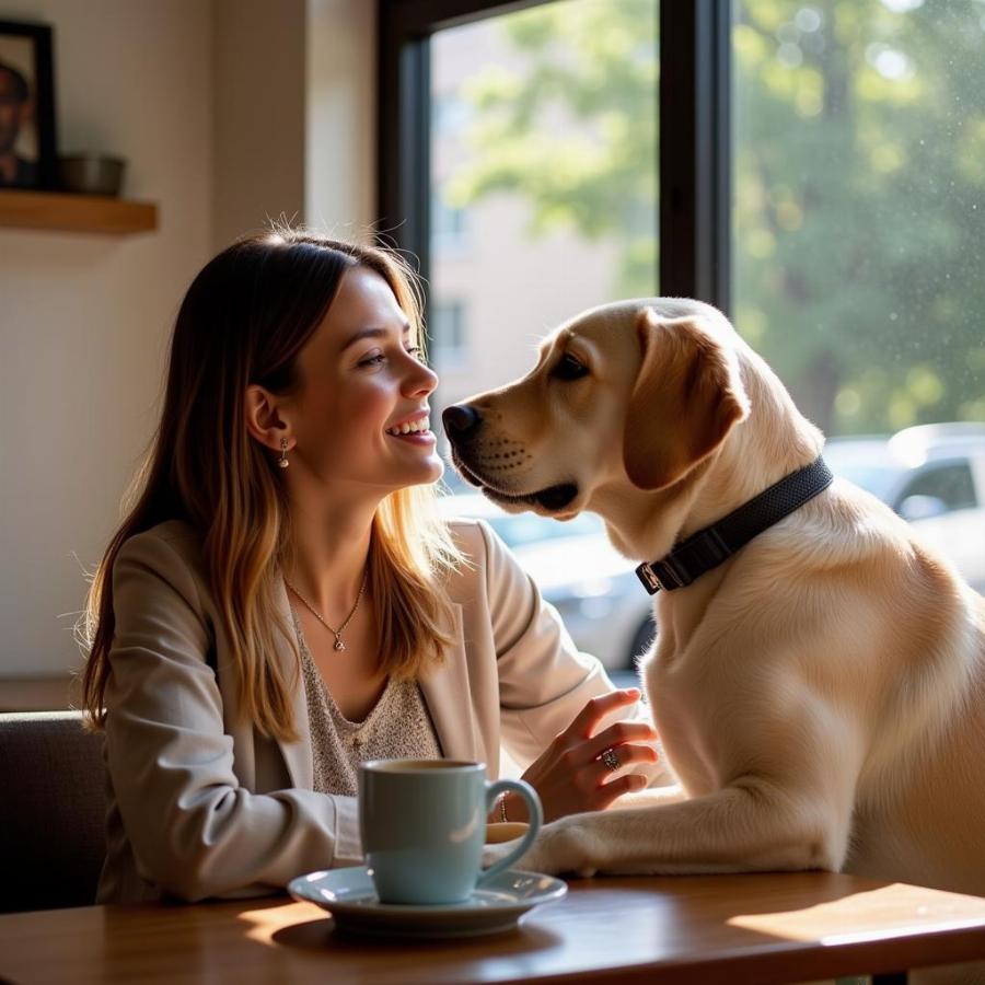 Dog and Owner Enjoying Cafe