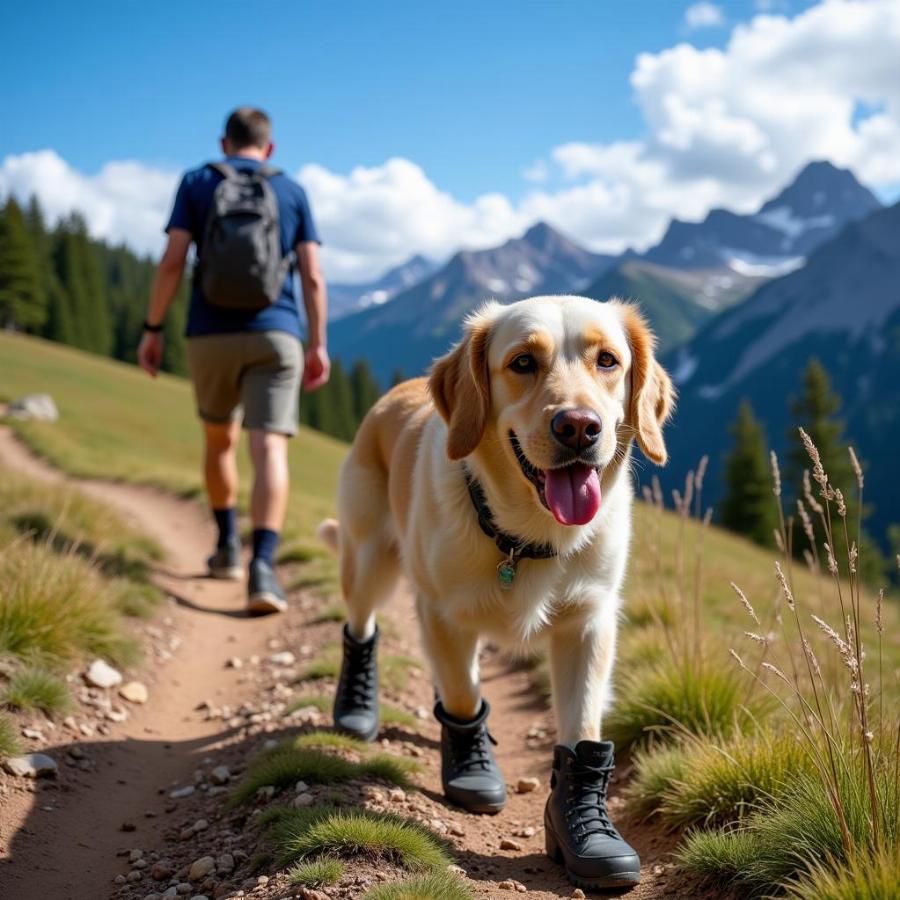 Dog and Owner Hiking in the Mountains