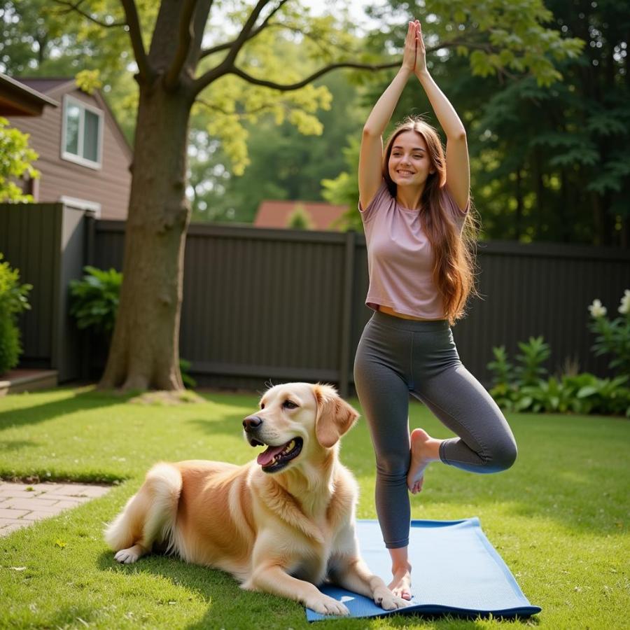 Dog and Owner Practicing Yoga Outdoors