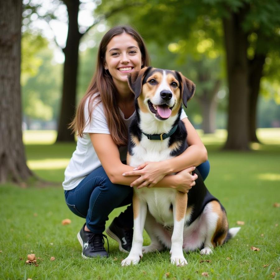 Dog and owner outdoors